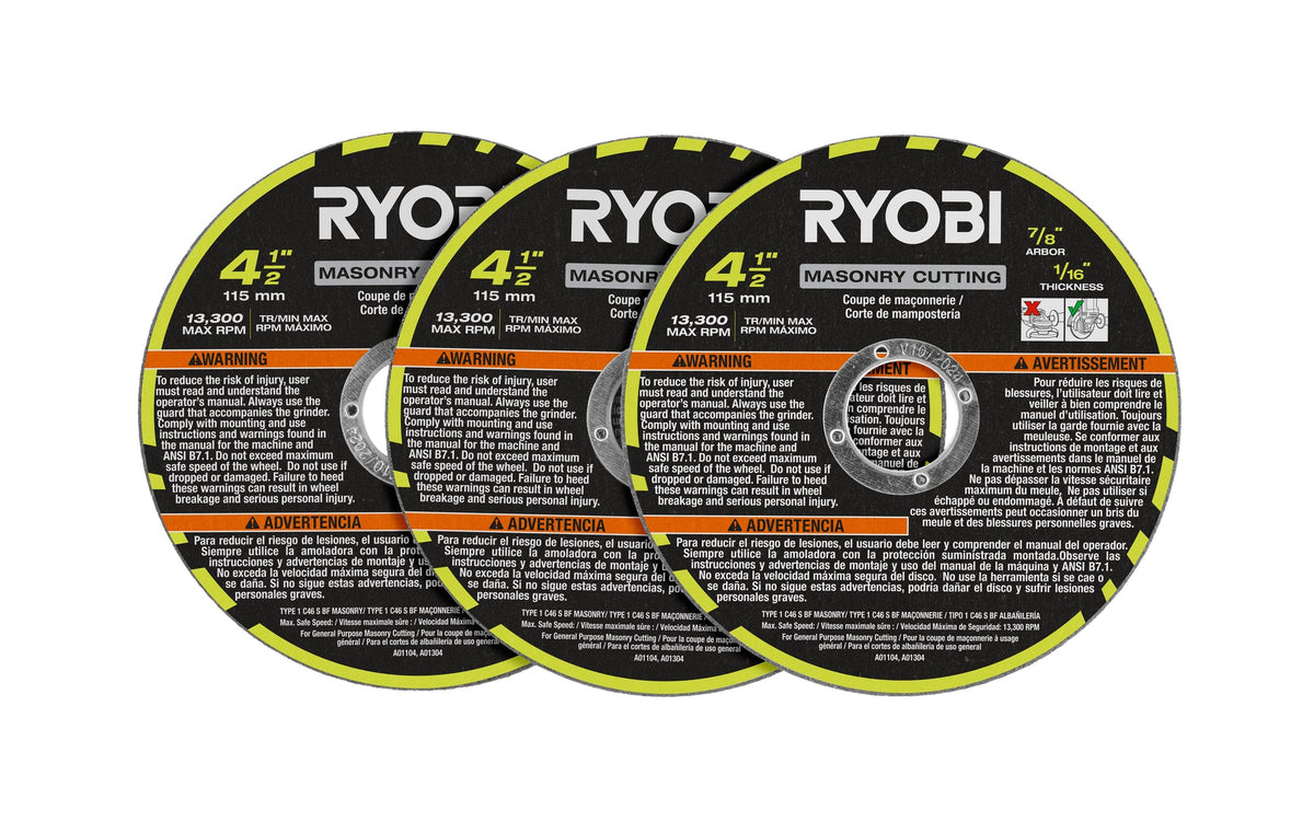 3 PC. 4-1/2″ MASONRY CUTTING WHEEL SET | RYOBI