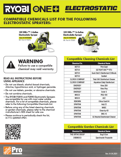 18V ONE+ 1/2 GALLON ELECTROSTATIC SPRAYER KIT | RYOBI
