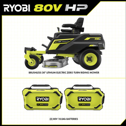 80V HP BRUSHLESS 30″ LITHIUM ELECTRIC ZERO TURN RIDING MOWER KIT | RYOBI