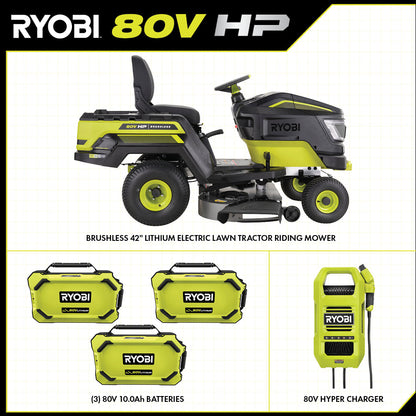 80V HP BRUSHLESS 42″ BATTERY CORDLESS ELECTRIC RIDING LAWN TRACTOR KIT | RYOBI