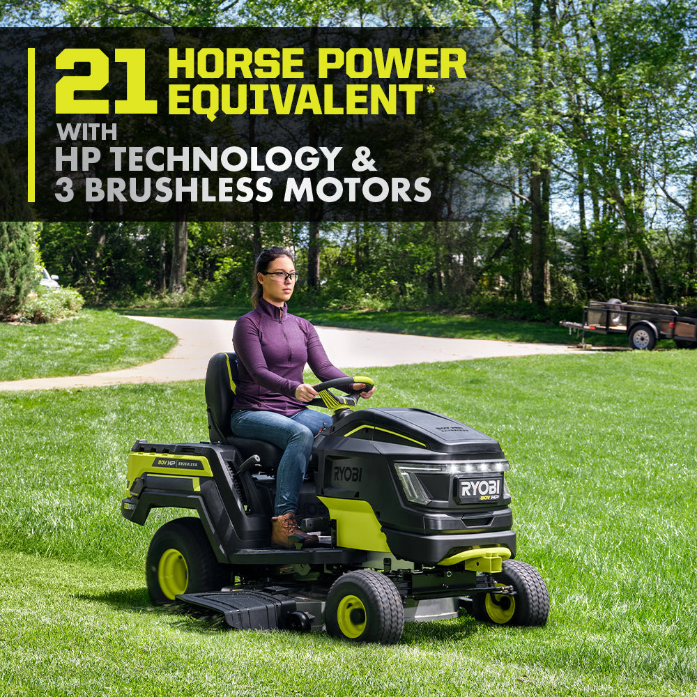 80V HP BRUSHLESS 42″ BATTERY CORDLESS ELECTRIC RIDING LAWN TRACTOR KIT | RYOBI