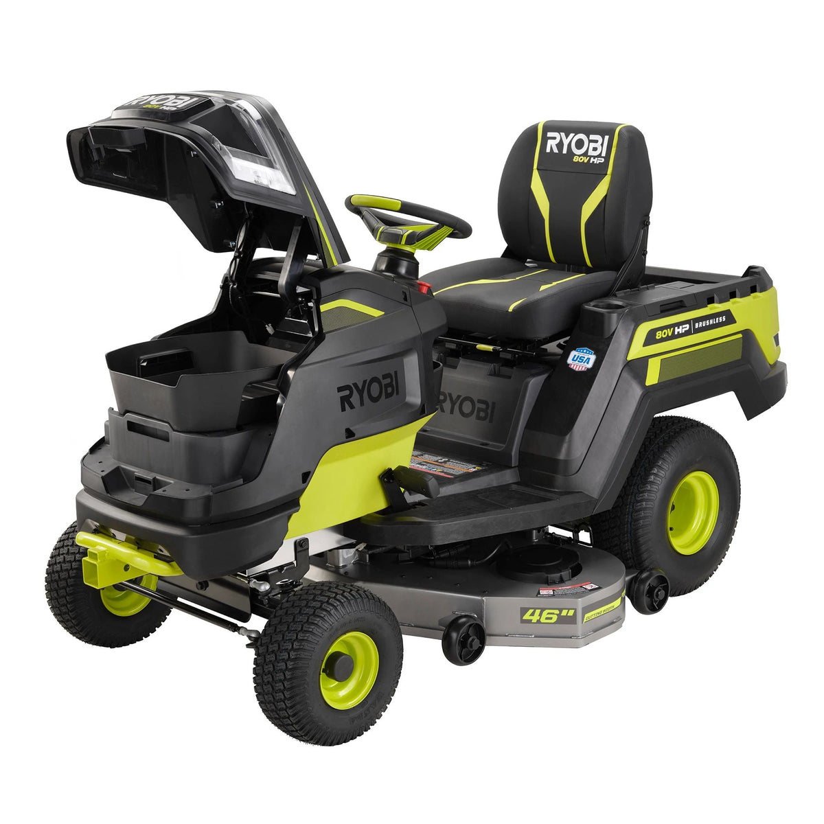 80V HP BRUSHLESS 46″ BATTERY CORDLESS ELECTRIC RIDING LAWN TRACTOR KIT | RYOBI