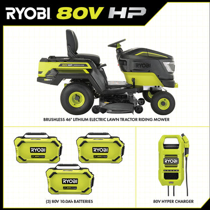 80V HP BRUSHLESS 46″ BATTERY CORDLESS ELECTRIC RIDING LAWN TRACTOR KIT | RYOBI