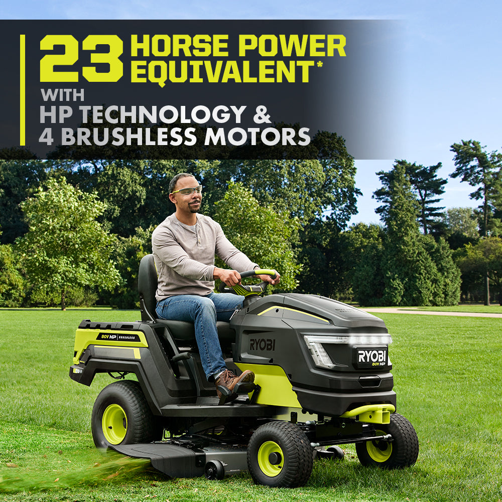80V HP BRUSHLESS 46″ BATTERY CORDLESS ELECTRIC RIDING LAWN TRACTOR KIT | RYOBI