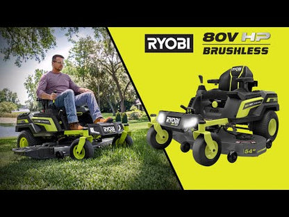 80V HP BRUSHLESS 54″ LITHIUM ELECTRIC ZERO TURN RIDING MOWER KIT | RYOBI