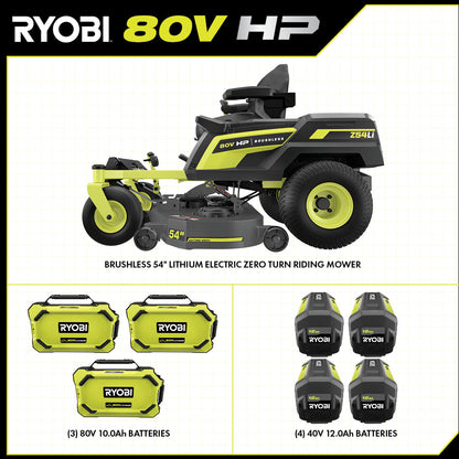 80V HP BRUSHLESS 54″ LITHIUM ELECTRIC ZERO TURN RIDING MOWER KIT | RYOBI
