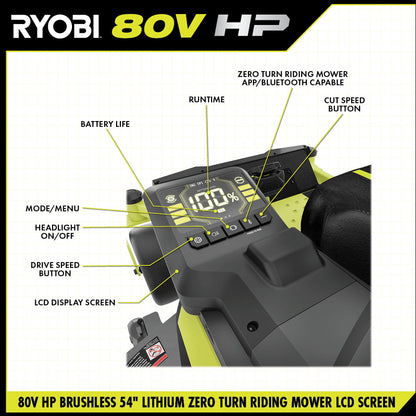 80V HP BRUSHLESS 54″ LITHIUM ELECTRIC ZERO TURN RIDING MOWER KIT | RYOBI