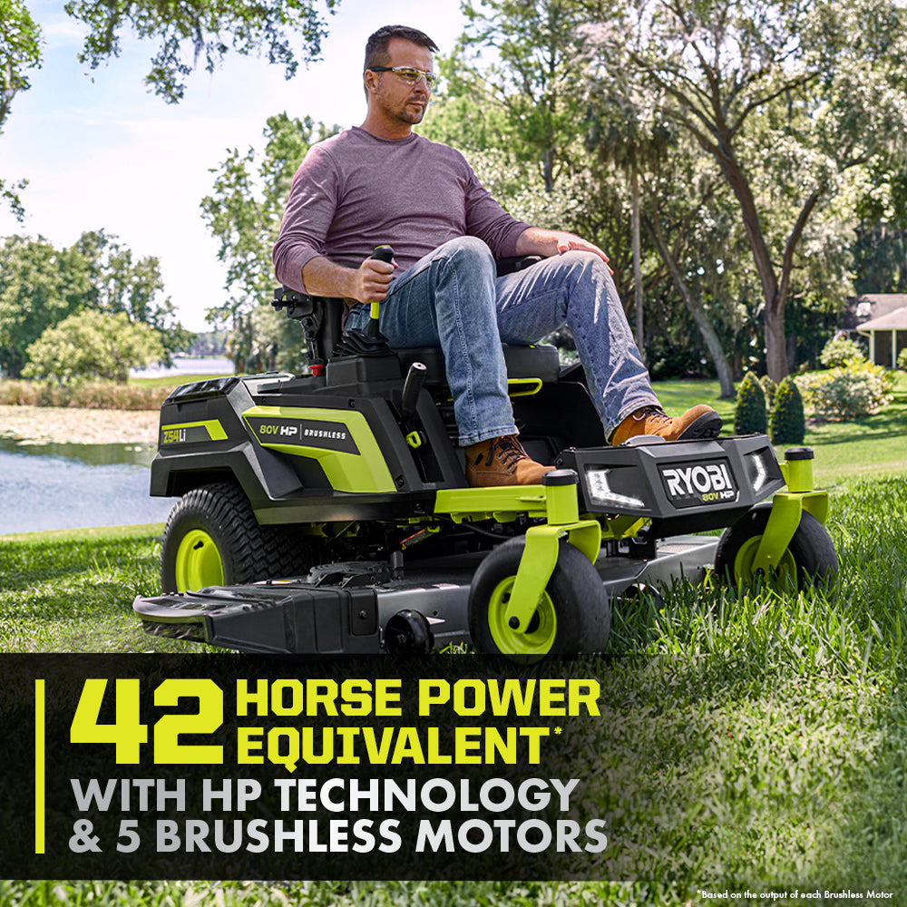 80V HP BRUSHLESS 54″ LITHIUM ELECTRIC ZERO TURN RIDING MOWER KIT | RYOBI