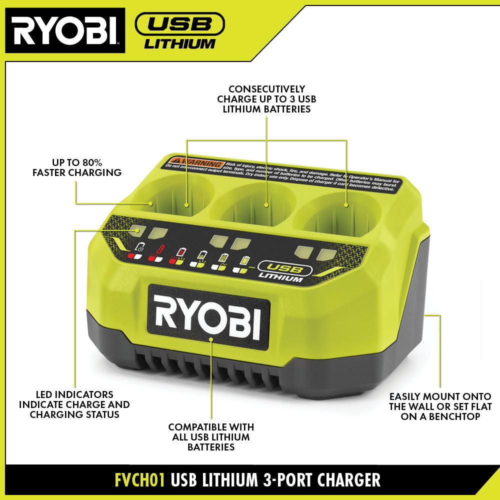 USB LITHIUM 3-PORT CHARGER | RYOBI