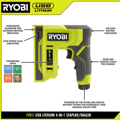 USB LITHIUM 4-IN-1 CRAFT STAPLER/NAILER KIT | RYOBI