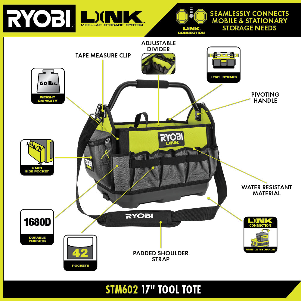 LINK 17″ OPEN TOOL TOTE | RYOBI