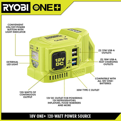 18V ONE+ 120-WATT POWER SOURCE WITH 12V OUTPUT | RYOBI