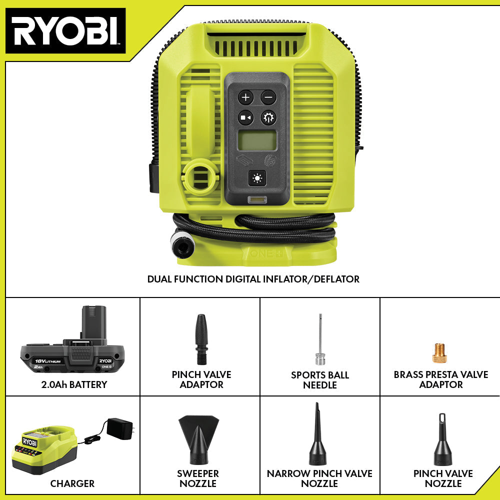 18V ONE+ DUAL FUNCTION DIGITAL INFLATOR/DEFLATOR KIT | RYOBI