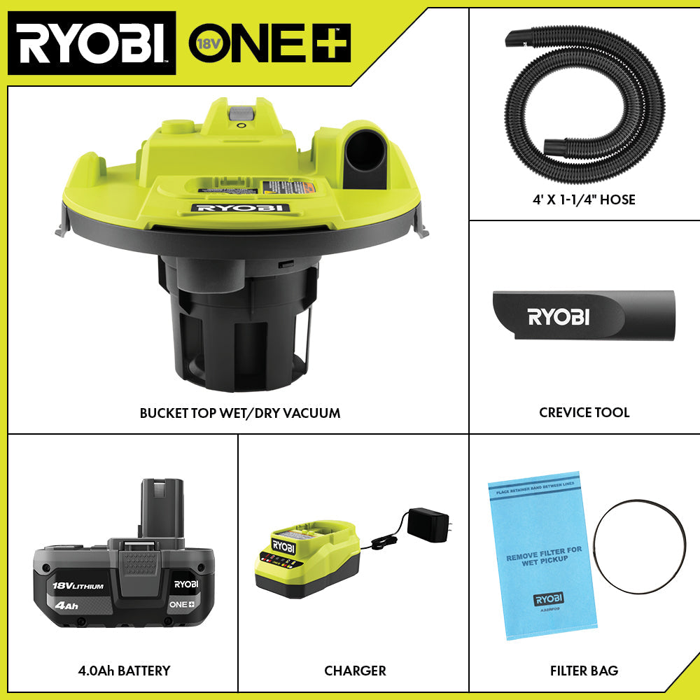 18V ONE+ BUCKET TOP WET/DRY VACUUM KIT | RYOBI