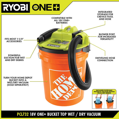 18V ONE+ BUCKET TOP WET/DRY VACUUM KIT | RYOBI