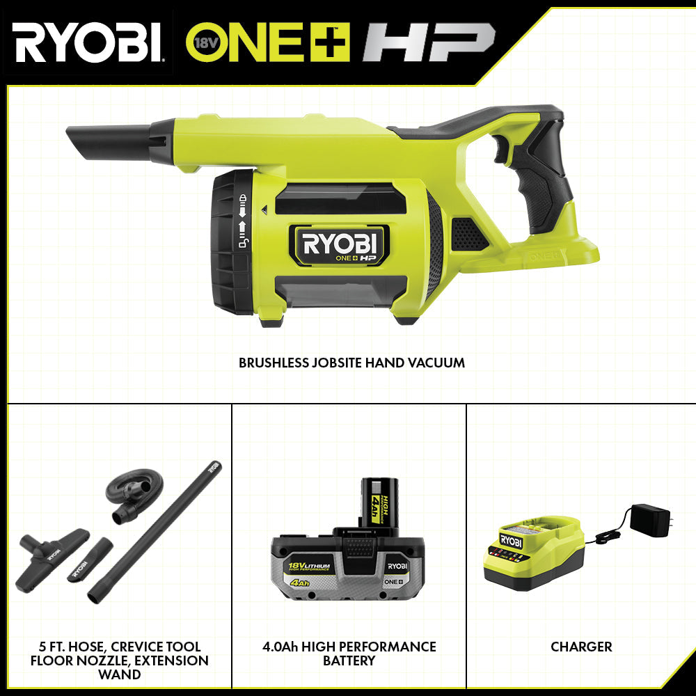 18V ONE+ HP BRUSHLESS JOBSITE HAND VACUUM KIT | RYOBI