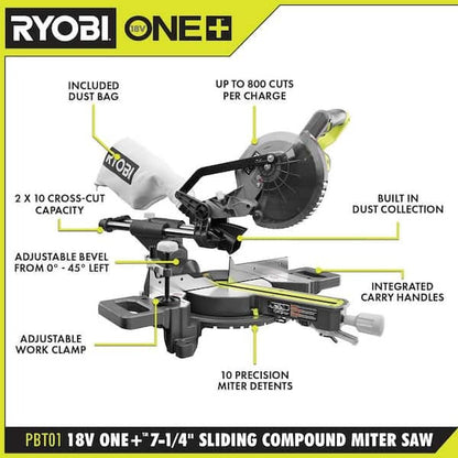 18V ONE+ 7-1/4″ SLIDING COMPOUND MITER SAW | RYOBI