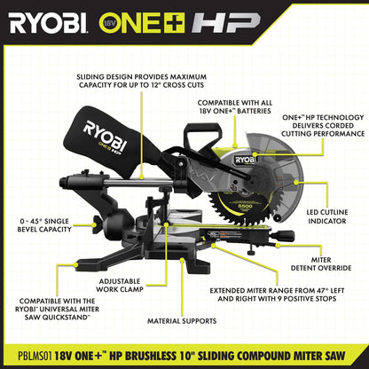 18V ONE+ HP BRUSHLESS 10″ SLIDING COMPOUND MITER SAW | RYOBI