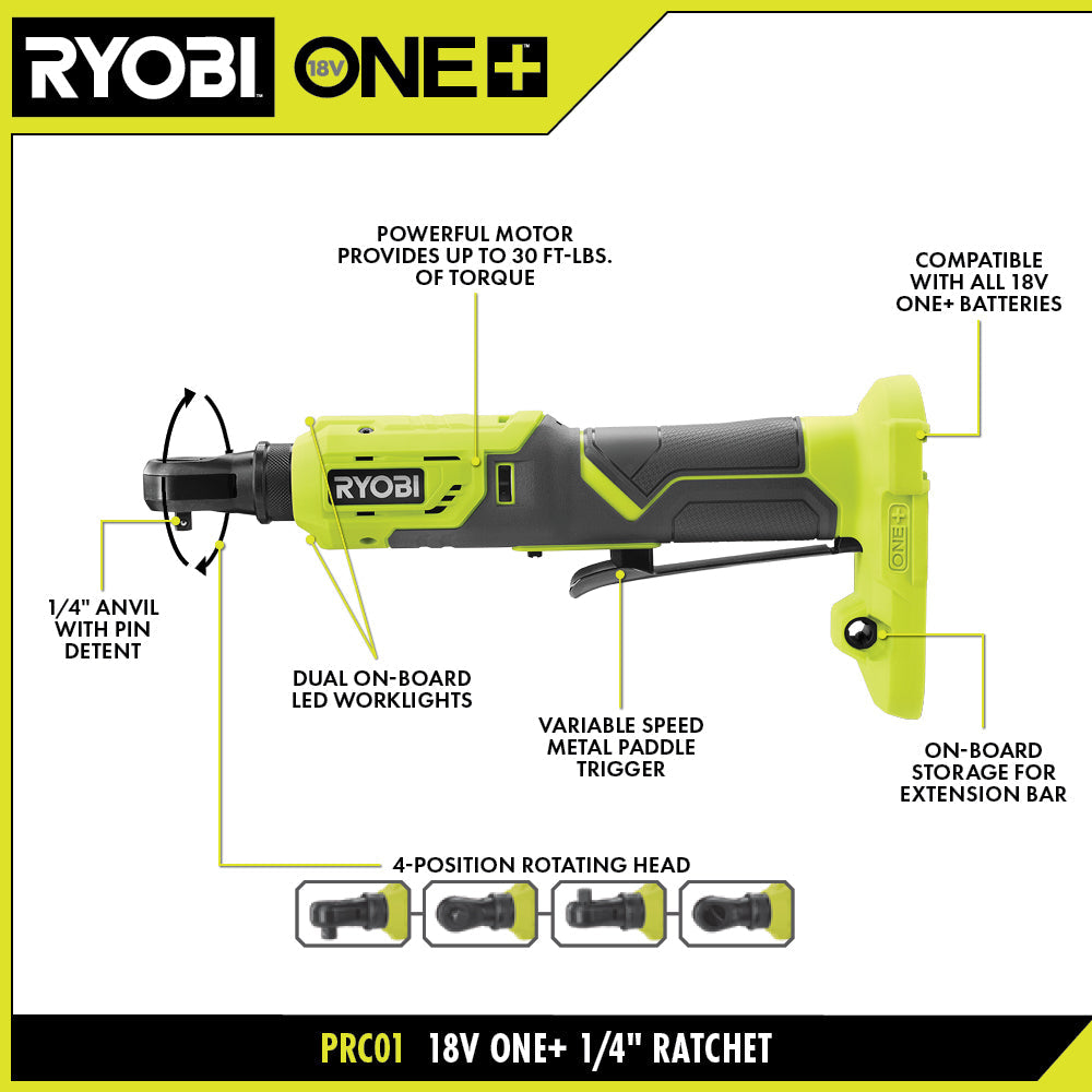 18V ONE+ 1/4″ RATCHET | RYOBI