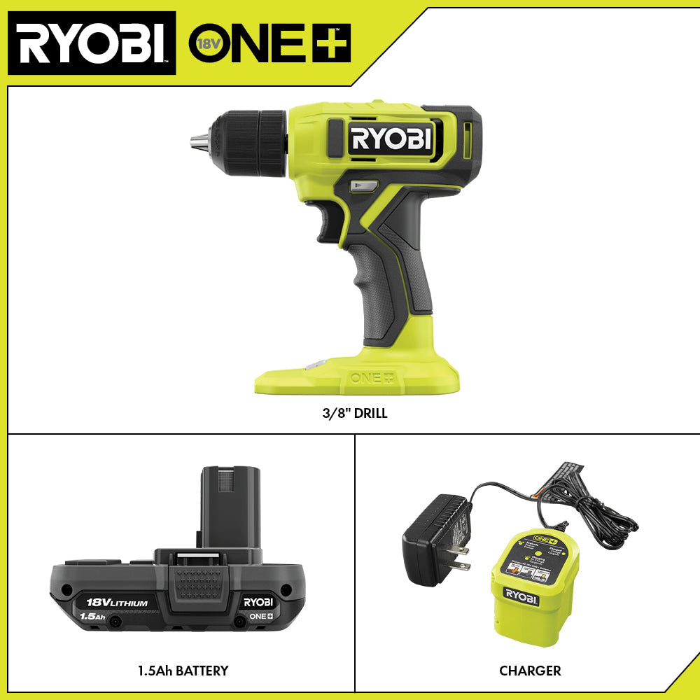 18V ONE+ 3/8″ CORDLESS DRILL/DRIVER KIT WITH 1.5AH BATTERY AND CHARGER | RYOBI