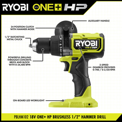 18V ONE+ HP BRUSHLESS 1/2″ HAMMER DRILL | RYOBI