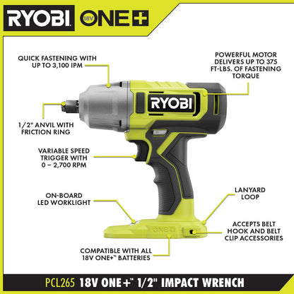18V ONE+ 1/2″ IMPACT WRENCH KIT | RYOBI