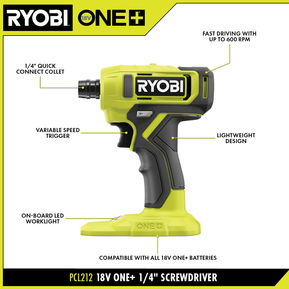 18V ONE+ 1/4″ HEX SCREWDRIVER KIT | RYOBI