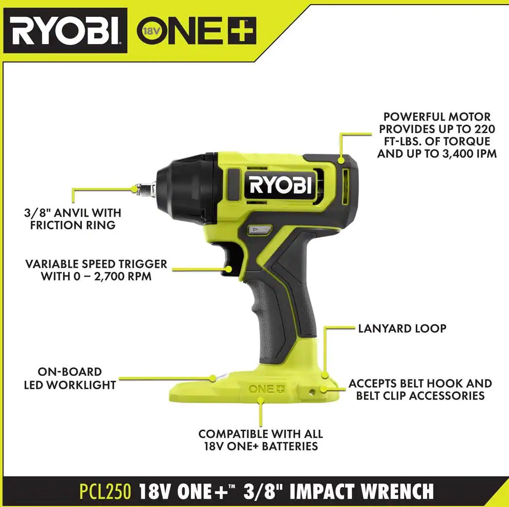 18V ONE+ 3/8″ IMPACT WRENCH KIT | RYOBI