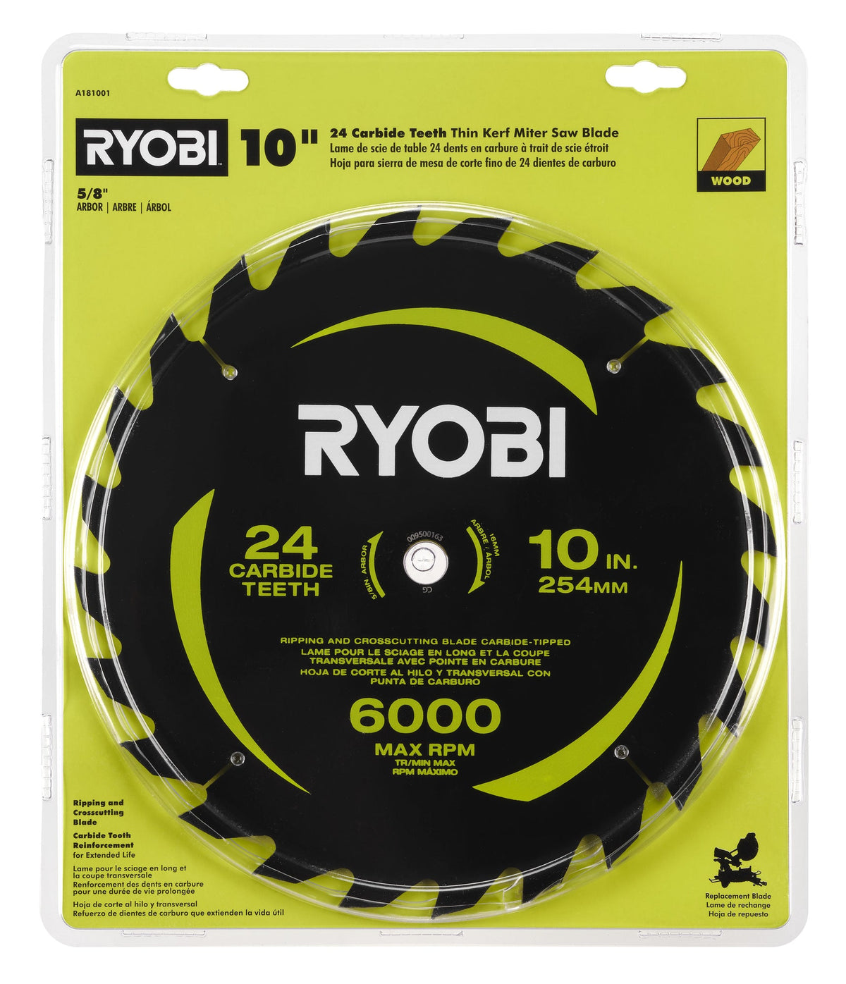10″ 24 CARBIDE TEETH THIN KERF MITER SAW BLADE | RYOBI