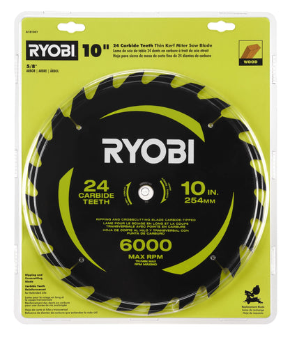 10″ 24 CARBIDE TEETH THIN KERF MITER SAW BLADE | RYOBI