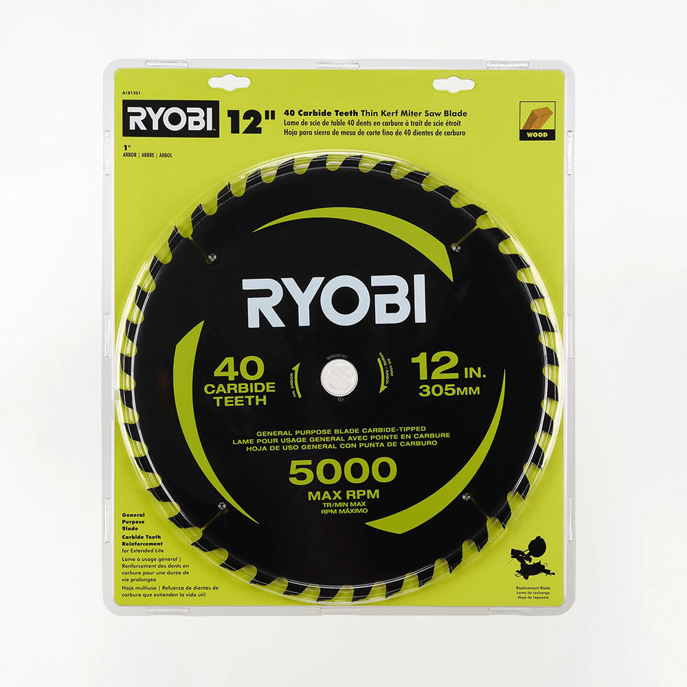 12″ 40 CARBIDE TEETH THIN KERF MITER SAW BLADE | RYOBI