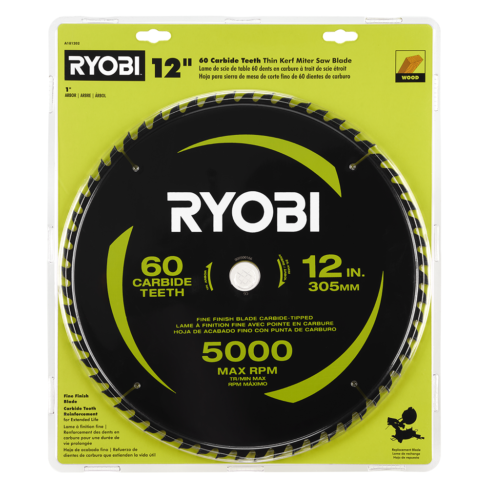 12″ 60 CARBIDE TEETH THIN KERF MITER SAW BLADE | RYOBI