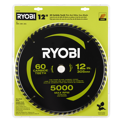 12″ 60 CARBIDE TEETH THIN KERF MITER SAW BLADE | RYOBI