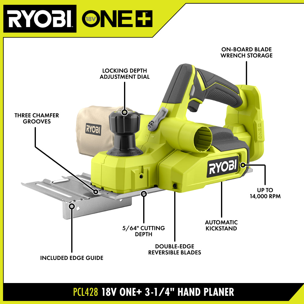 18V ONE+? 3-1/4″ HAND PLANER KIT | RYOBI