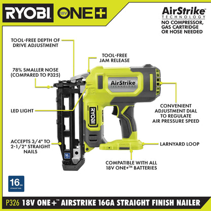 18V ONE+ AIRSTRIKE 16GA FINISH NAILER | RYOBI