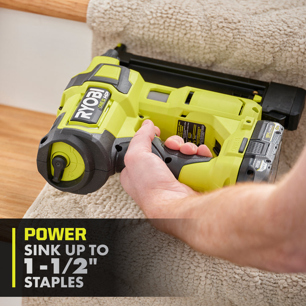 18V ONE+ HP 18V BRUSHLESS CORDLESS 18-GAUGE NARROW CROWN STAPLER, CORDLESS STAPLE GUN (TOOL ONLY) | RYOBI