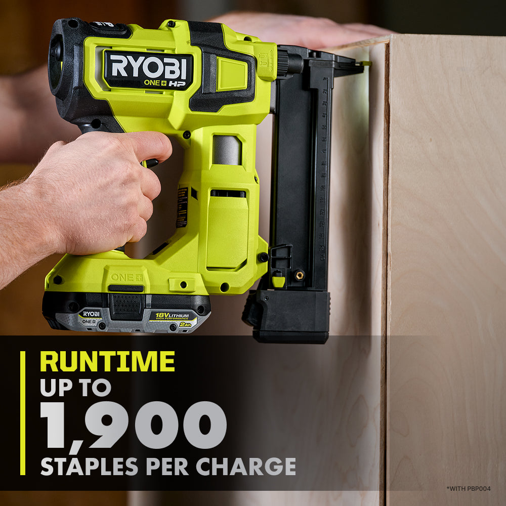 18V ONE+ HP 18V BRUSHLESS CORDLESS 18-GAUGE NARROW CROWN STAPLER, CORDLESS STAPLE GUN (TOOL ONLY) | RYOBI