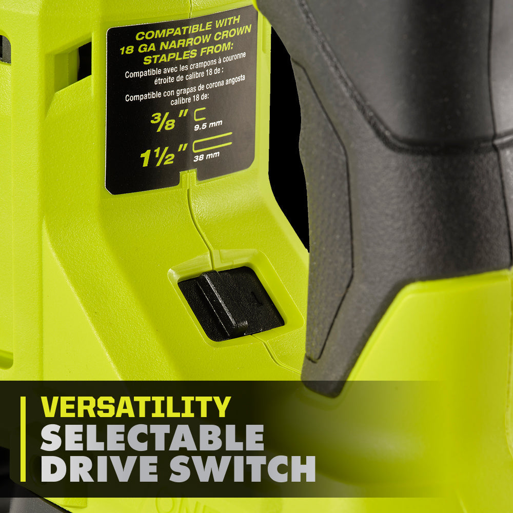 18V ONE+ HP 18V BRUSHLESS CORDLESS 18-GAUGE NARROW CROWN STAPLER, CORDLESS STAPLE GUN (TOOL ONLY) | RYOBI