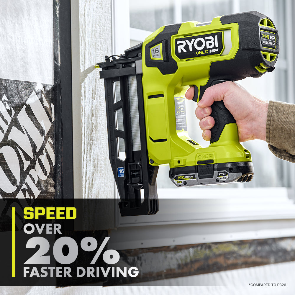 18V ONE+ HP 18V BRUSHLESS CORDLESS NAIL GUN, 16-GAUGE STRAIGHT FINISH NAILER (TOOL ONLY) | RYOBI