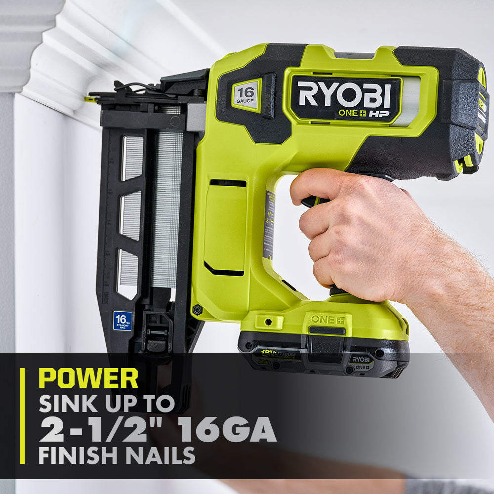 18V ONE+ HP 18V BRUSHLESS CORDLESS NAIL GUN, 16-GAUGE STRAIGHT FINISH NAILER (TOOL ONLY) | RYOBI