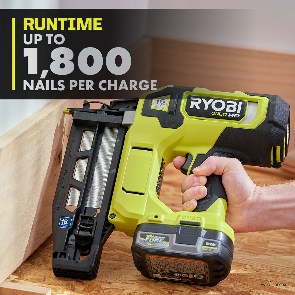 18V ONE+ HP 18V BRUSHLESS CORDLESS NAIL GUN, 16-GAUGE STRAIGHT FINISH NAILER (TOOL ONLY) | RYOBI