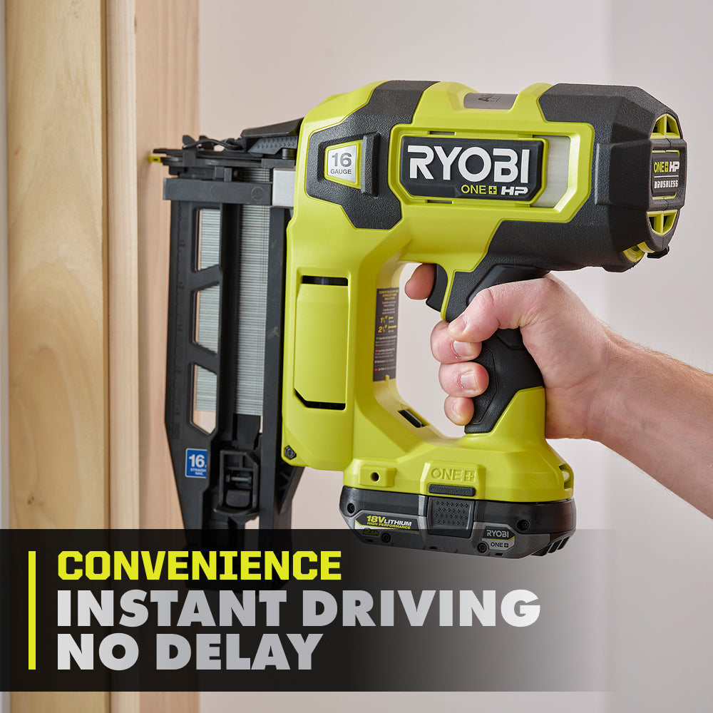 18V ONE+ HP 18V BRUSHLESS CORDLESS NAIL GUN, 16-GAUGE STRAIGHT FINISH NAILER (TOOL ONLY) | RYOBI