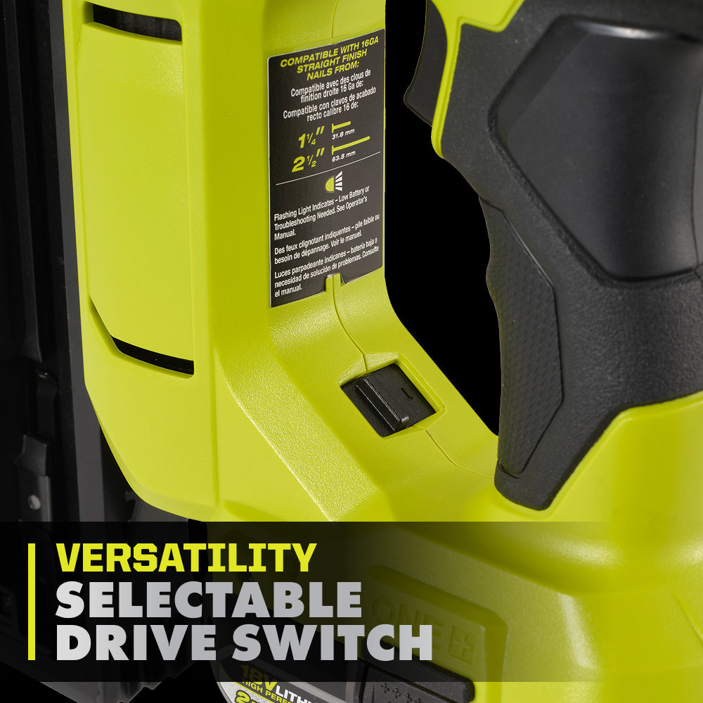 18V ONE+ HP 18V BRUSHLESS CORDLESS NAIL GUN, 16-GAUGE STRAIGHT FINISH NAILER (TOOL ONLY) | RYOBI