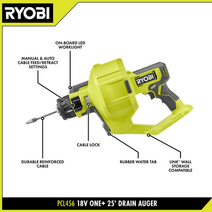 18V ONE+ 25′ DRAIN AUGER | RYOBI