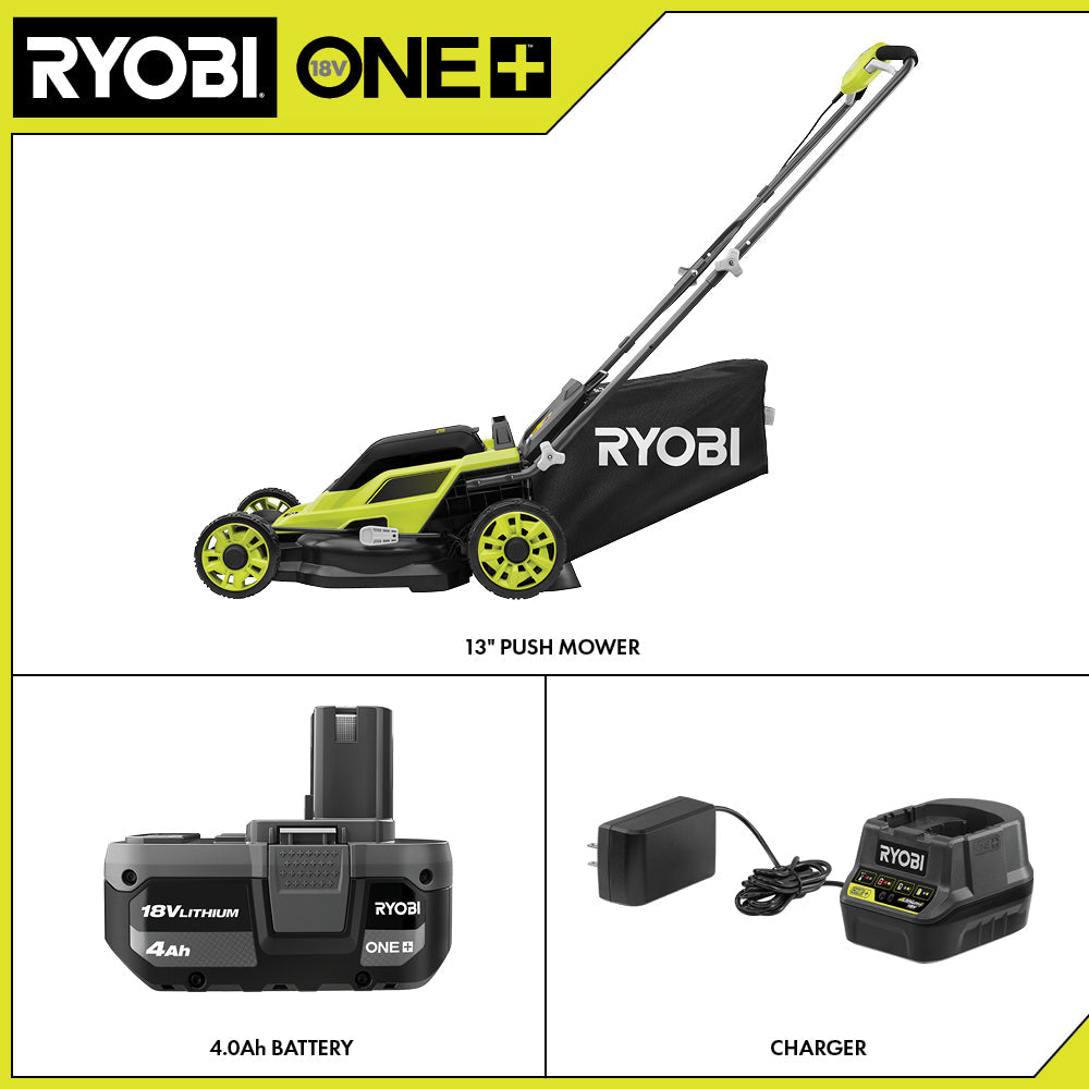 18V ONE+ 13″ PUSH MOWER KIT | RYOBI