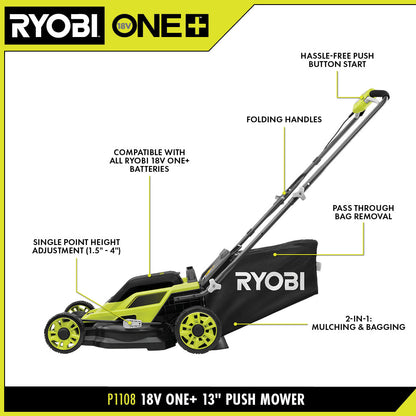 18V ONE+ 13″ PUSH MOWER KIT | RYOBI