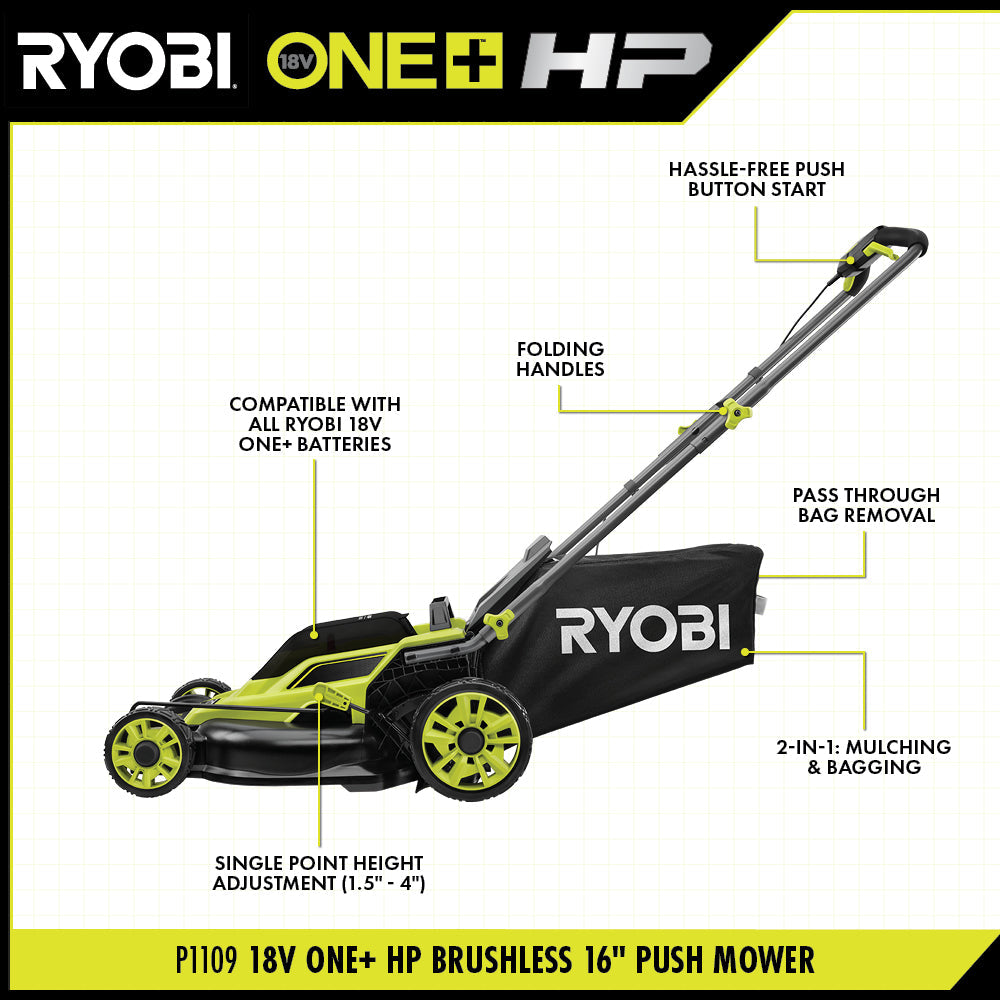 18V ONE+ HP BRUSHLESS 16″ PUSH MOWER | RYOBI