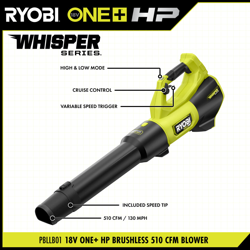 18V ONE+ HP BRUSHLESS 510 CFM WHISPER SERIES BLOWER | RYOBI