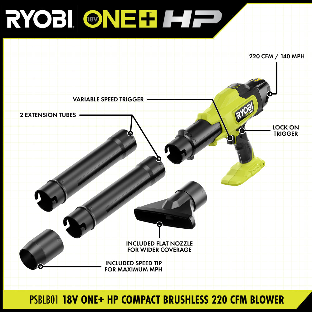 18V ONE+ HP COMPACT BRUSHLESS 220 CFM BLOWER KIT | RYOBI