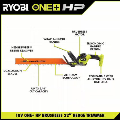 18V ONE+ HP BRUSHLESS 22″ HEDGE TRIMMER KIT | RYOBI